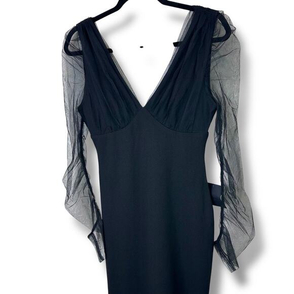Lulus NWT Red Carpet Energy Black Tulle Long Sleeve Mermaid Maxi Dress Small - Picture 5 of 11